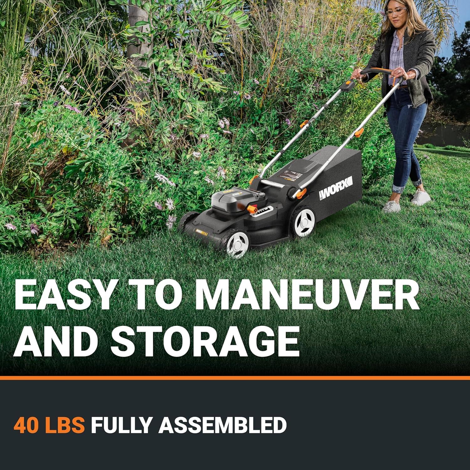 imageWORX Nitro 40V 21quot Cordless Lawn Mower wAerodeck ampamp Intellicut Brushless Electric Mower Up to 12 Acre Push Lawn Mower w 7Position Height Adjustment WG752 Batteries ampamp Charger Included17 40V Mower w2 40Ah Batteries