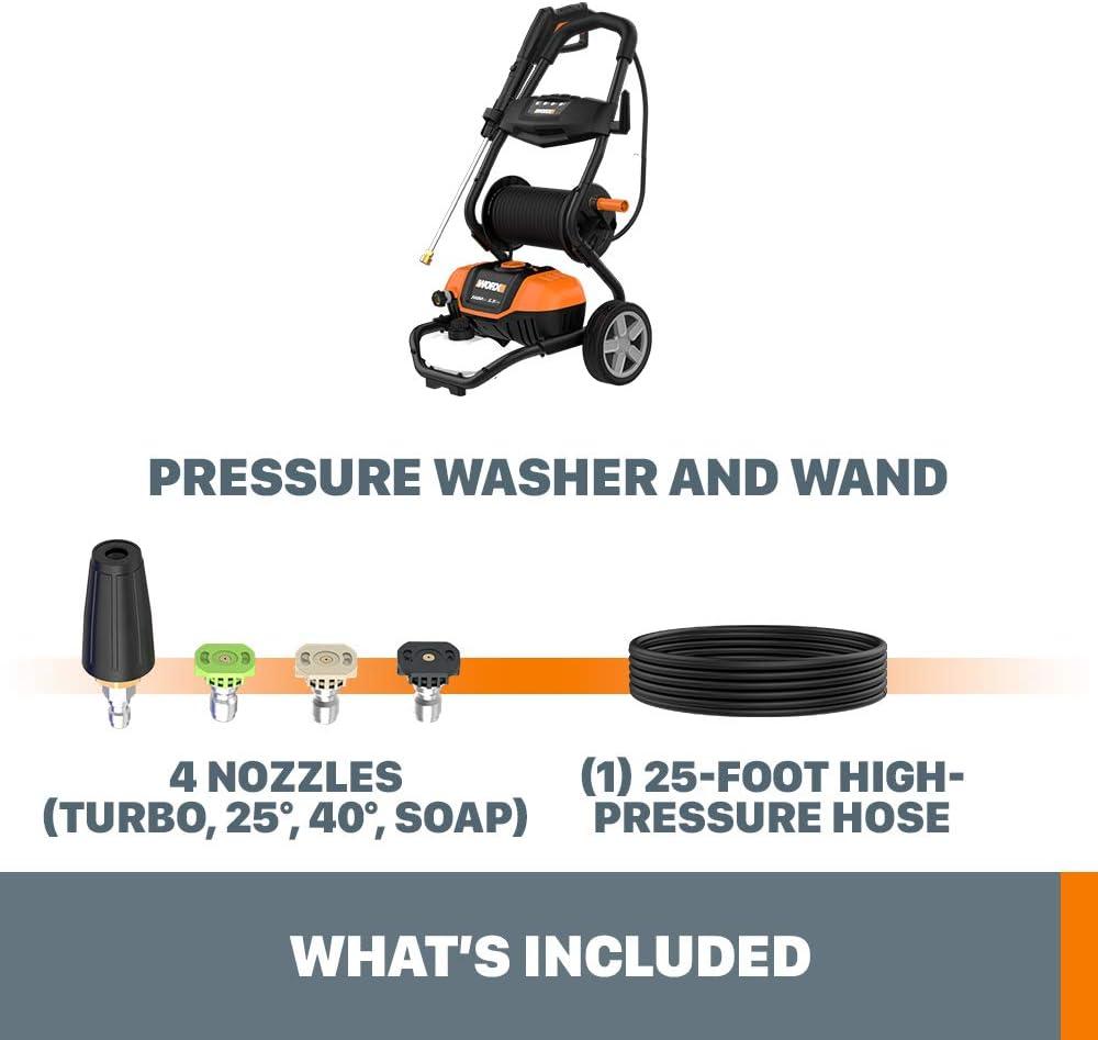 imageWORX WG604 1600 Max PSI 13A Pressure Washer with Rolling Cart Black and OrangePressure Washer w Cart style