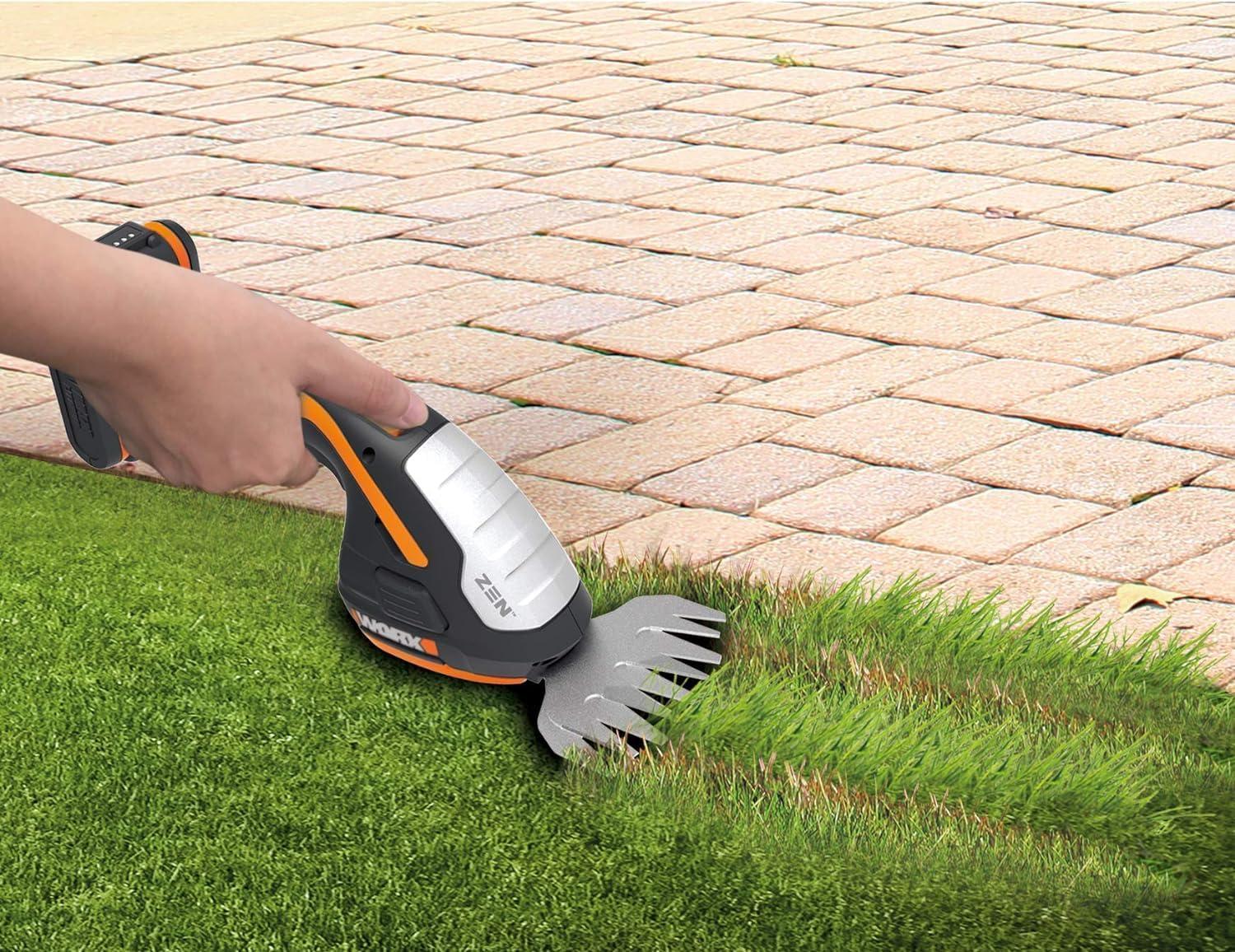 imageWORX WG801 20V 2 in 1 Cordless Hedge Trimmer 4quot Grass Shear ampamp 8quot Shrub Trimmer with 2 Blades Battery ampamp Charger Included8 20V Shrubber Trimmer w120Ah Battery