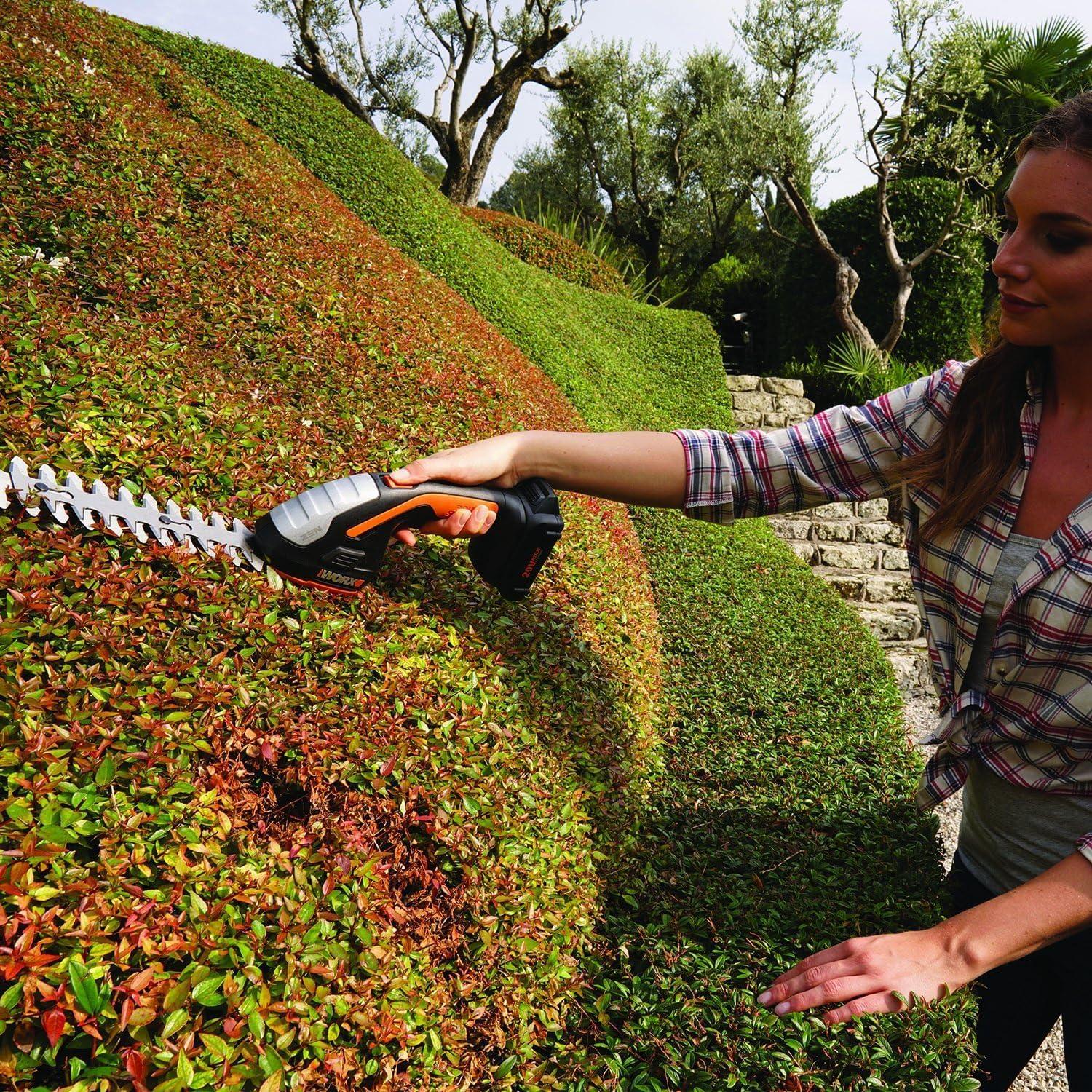 imageWORX WG801 20V 2 in 1 Cordless Hedge Trimmer 4quot Grass Shear ampamp 8quot Shrub Trimmer with 2 Blades Battery ampamp Charger Included8 20V Shrubber Trimmer w120Ah Battery
