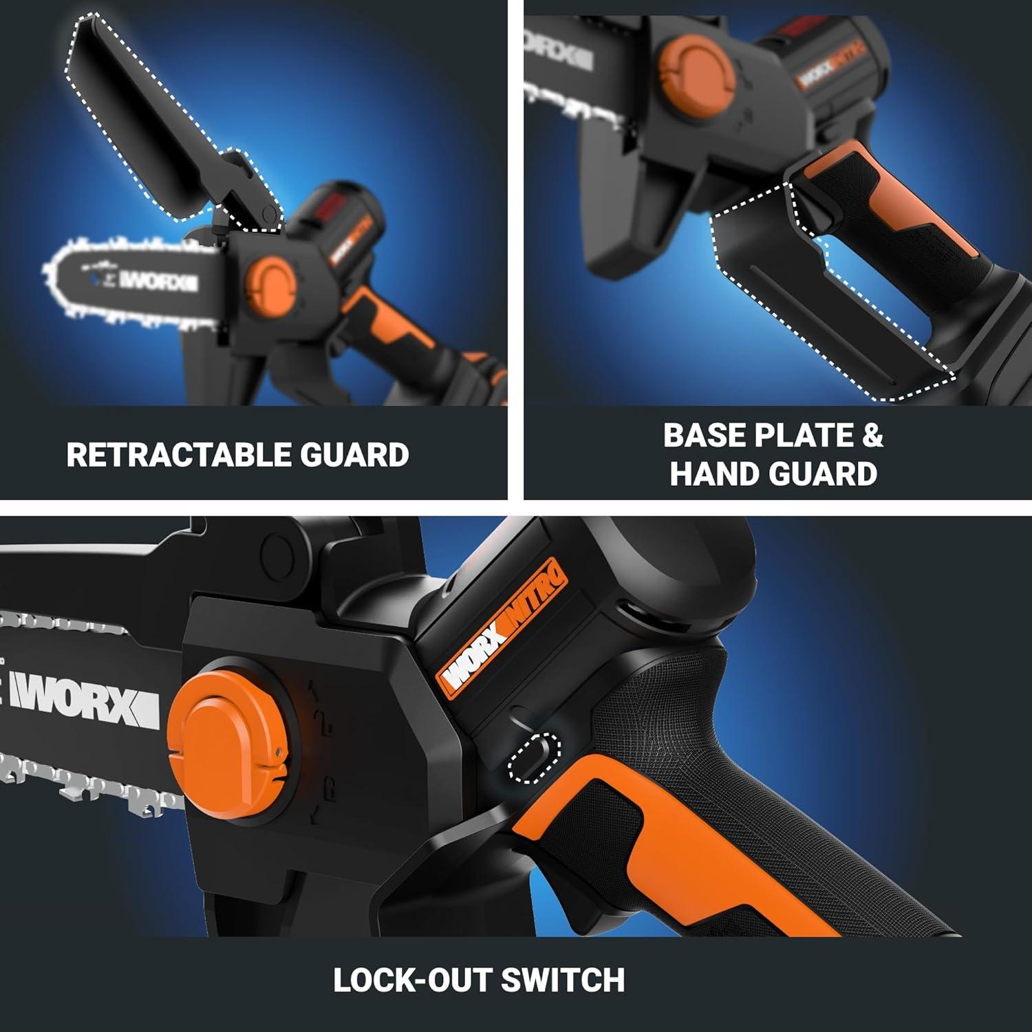 imageWorx Nitro 20V 5quot Cordless Brushless Chainsaw 20 Ah Battery and Charger Included WG325Battery Charger Included