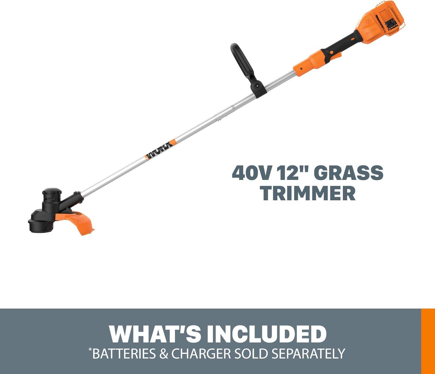 imageWorx WG183 40V 13quot Cordless String Trimmer Batteries ampamp Charger Included Black and Orange2 20V Batteries Charger Sold Separately