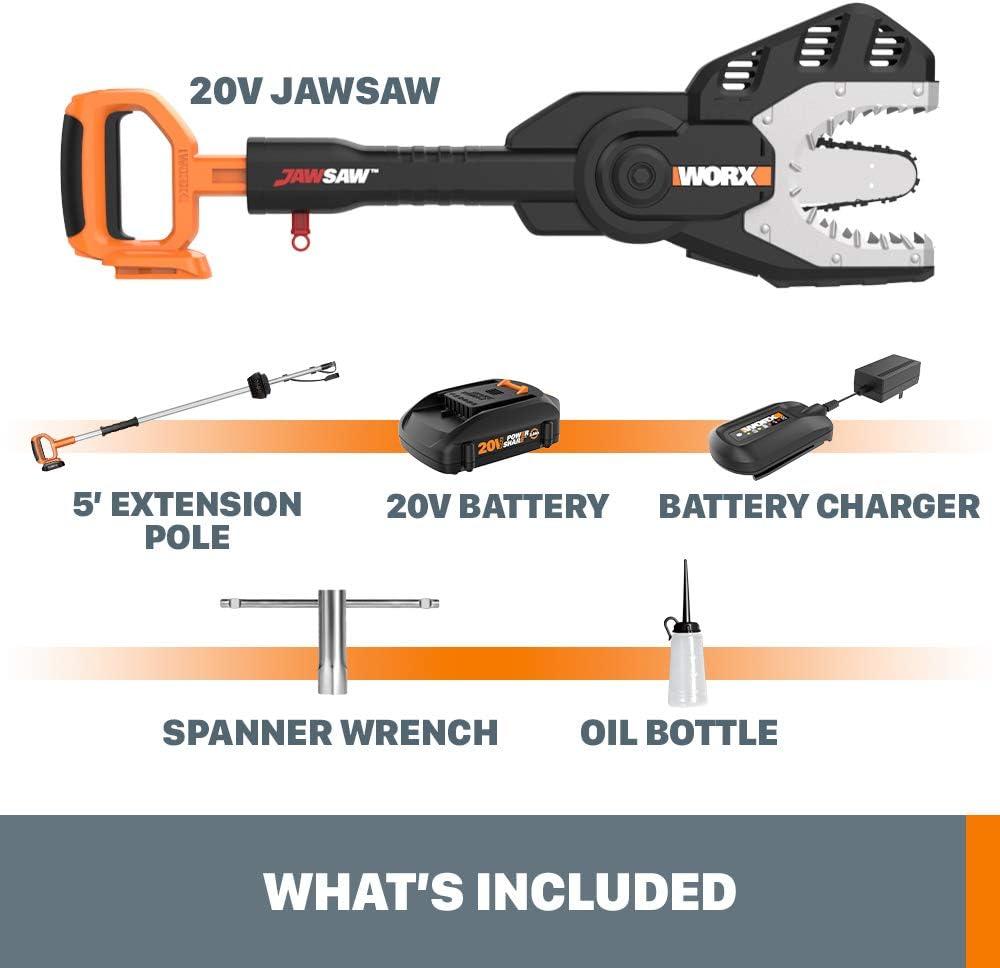 imageWorx WG321 20V Power Share JawSaw Cordless Chainsaw with 5ft Extension Pole