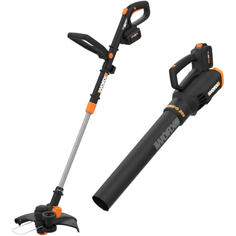 imageWORX 20V GT Revolution 12quot 40Ah Cordless String Trimmer ampamp Turbine Leaf Blower Power Share Combo Kit  WG9303 Batteries ampamp Charger Included20V String Trimmer  Leaf Blower