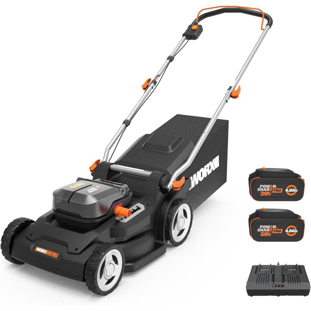 imageWORX Nitro 40V 21quot Cordless Lawn Mower wAerodeck ampamp Intellicut Brushless Electric Mower Up to 12 Acre Push Lawn Mower w 7Position Height Adjustment WG752  Batteries ampamp Charger Included17 40V Mower w2 40Ah Batteries