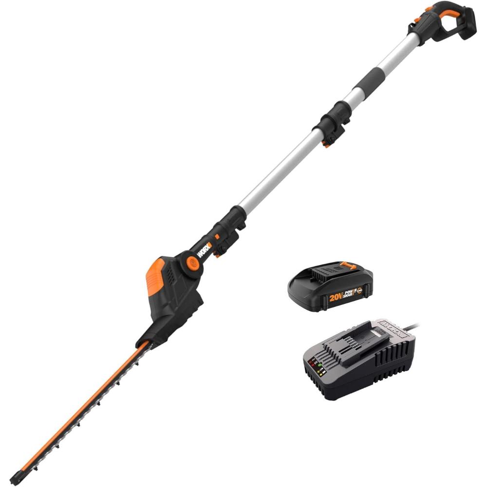 imageWORX Nitro WG263 22quot 20V Cordless Hedge Trimmer Electric Hedge Trimmer with DualAction Blades ampamp 3400 SPM Brushless Bush Trimmer Cuts Branches 1quot Thick Battery ampamp Charger Included20 20V Hedge Trimmer w120Ah Battery