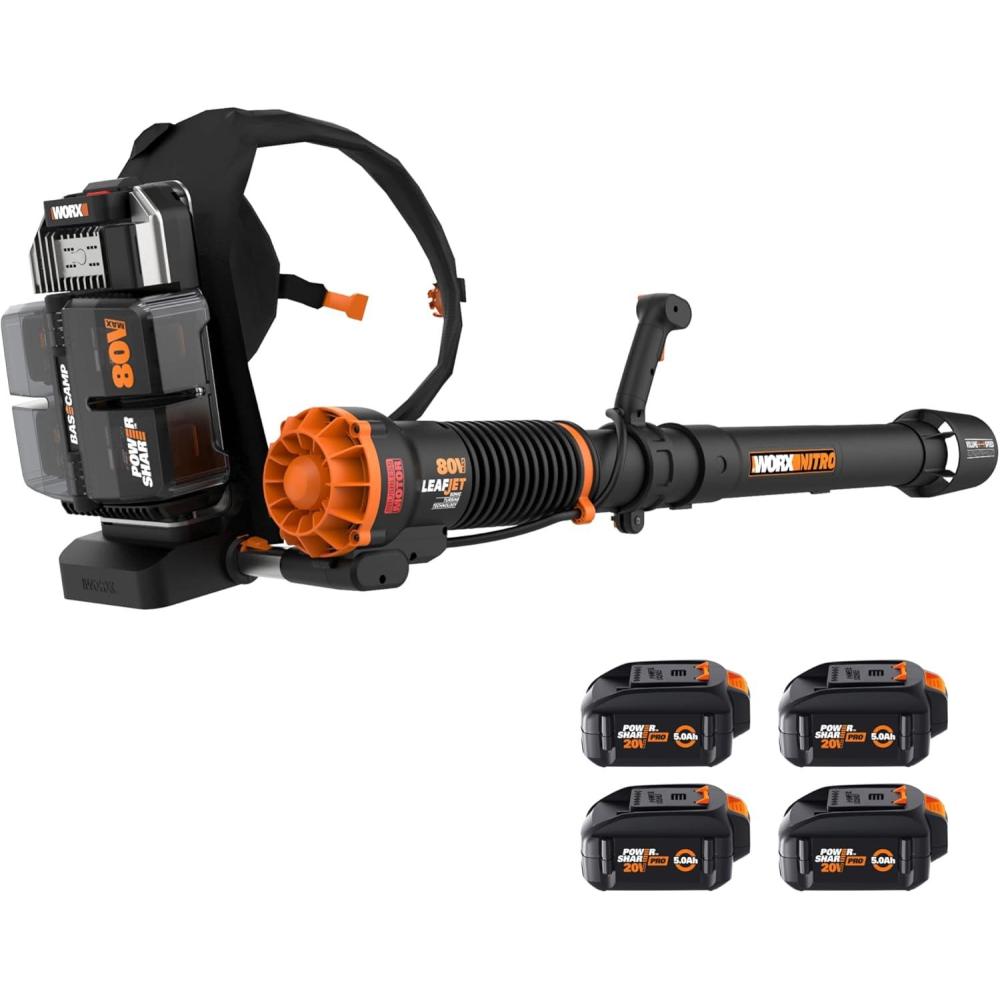 imageWORX Nitro WG543 20V Cordless Leaf Blower Electric Blower with 410CFM ampamp 130MPH Blowers for Lawn Care with 38 Lbs Battery ampamp Charger Included800CFM 80V Blower w450 Ah Batteries