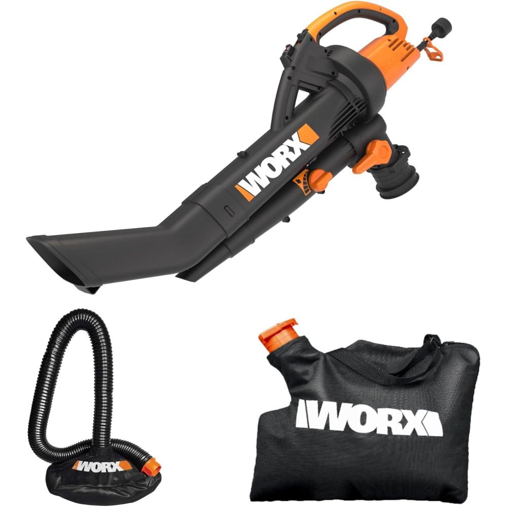 imageWORX Trivac 3in1 Electric Leaf Blower for Lawn Care Leaf MulcherLeaf Vacuum with Bag 350 CFM ampamp 210 MPH Leaf Shredder with Metal Impeller Reusable Bag Included Corded WG5052350CFM wLeafPro Collection System
