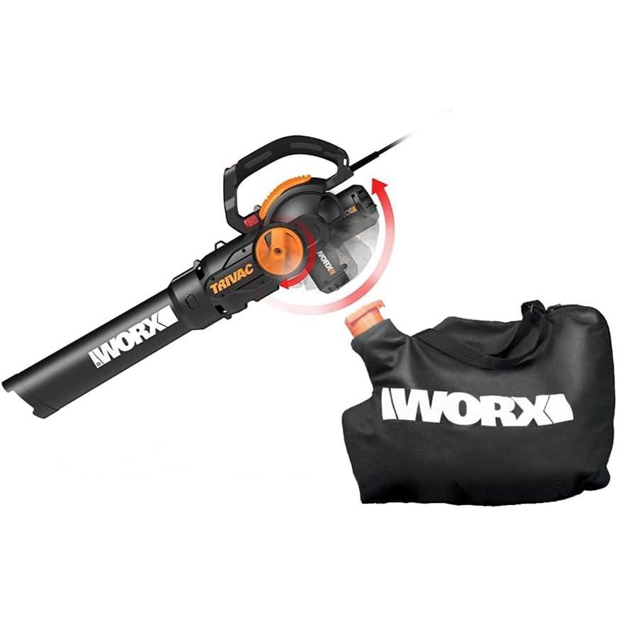 imageWORX Trivac 3in1 Electric Leaf Blower for Lawn Care Leaf MulcherLeaf Vacuum with Bag 350 CFM ampamp 210 MPH Leaf Shredder with Metal Impeller Reusable Bag Included Corded WG5052600CFM BlowerVacMulcher