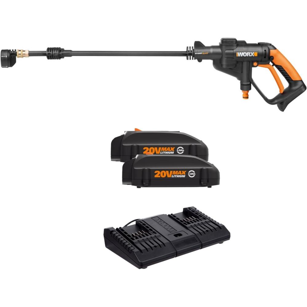 imageWORX WG629 Hydroshot 20V PowerShare 20 Ah 320 PSI Cordless Portable Power Cleaner2 Batteries  Dual Charger Included