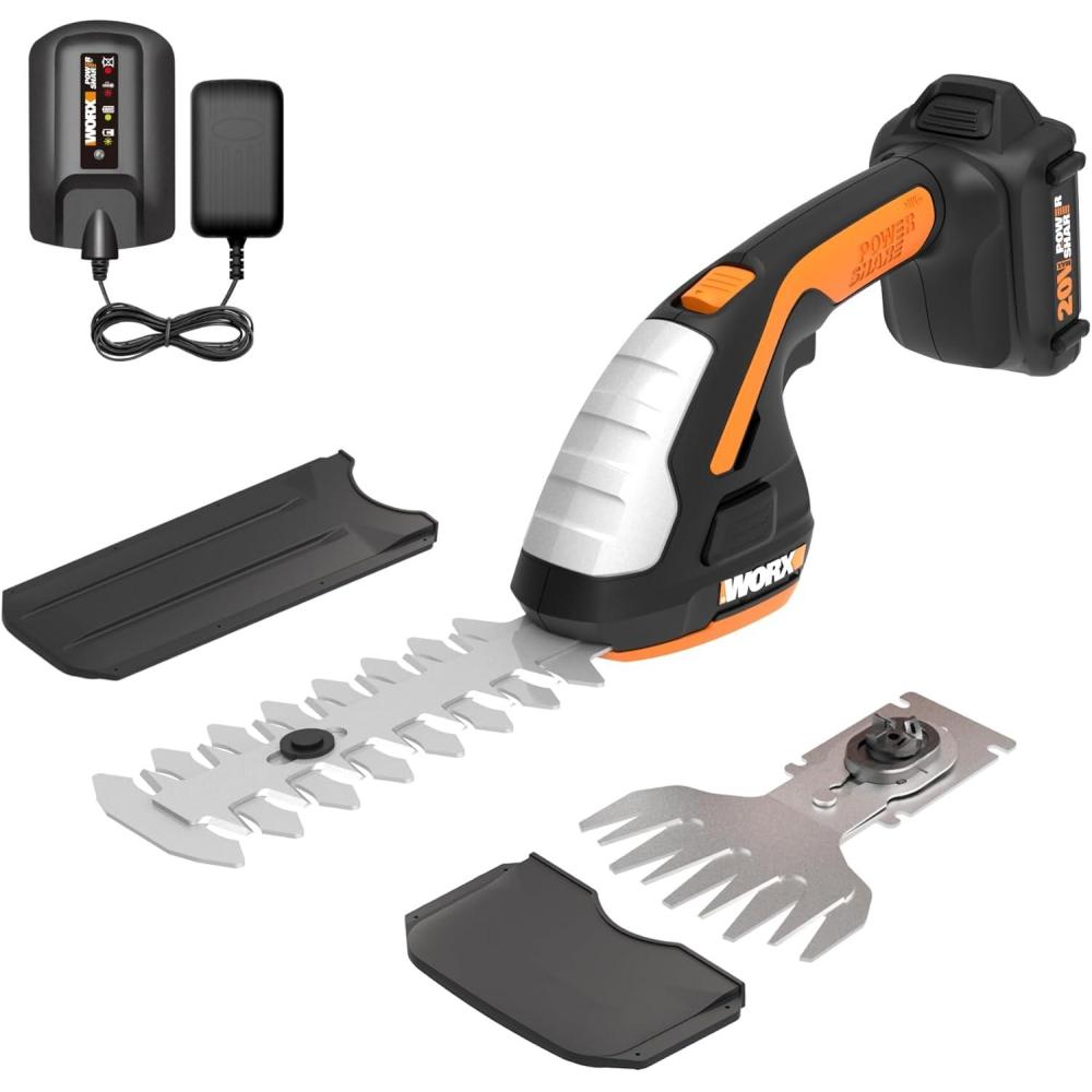 imageWORX WG801 20V 2 in 1 Cordless Hedge Trimmer 4quot Grass Shear ampamp 8quot Shrub Trimmer with 2 Blades Battery ampamp Charger Included8 20V Shrubber Trimmer w120Ah Battery