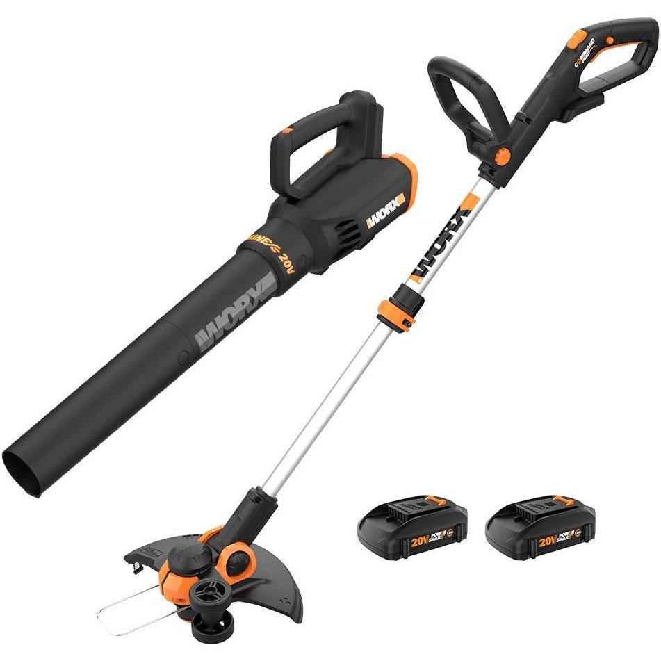 imageWorx 20V String Trimmer Cordless ampamp Edger 30  Leaf Blower Cordless with Battery and Charger Turbine Black and Orange12 String Timmer  Leaf Blower Combo