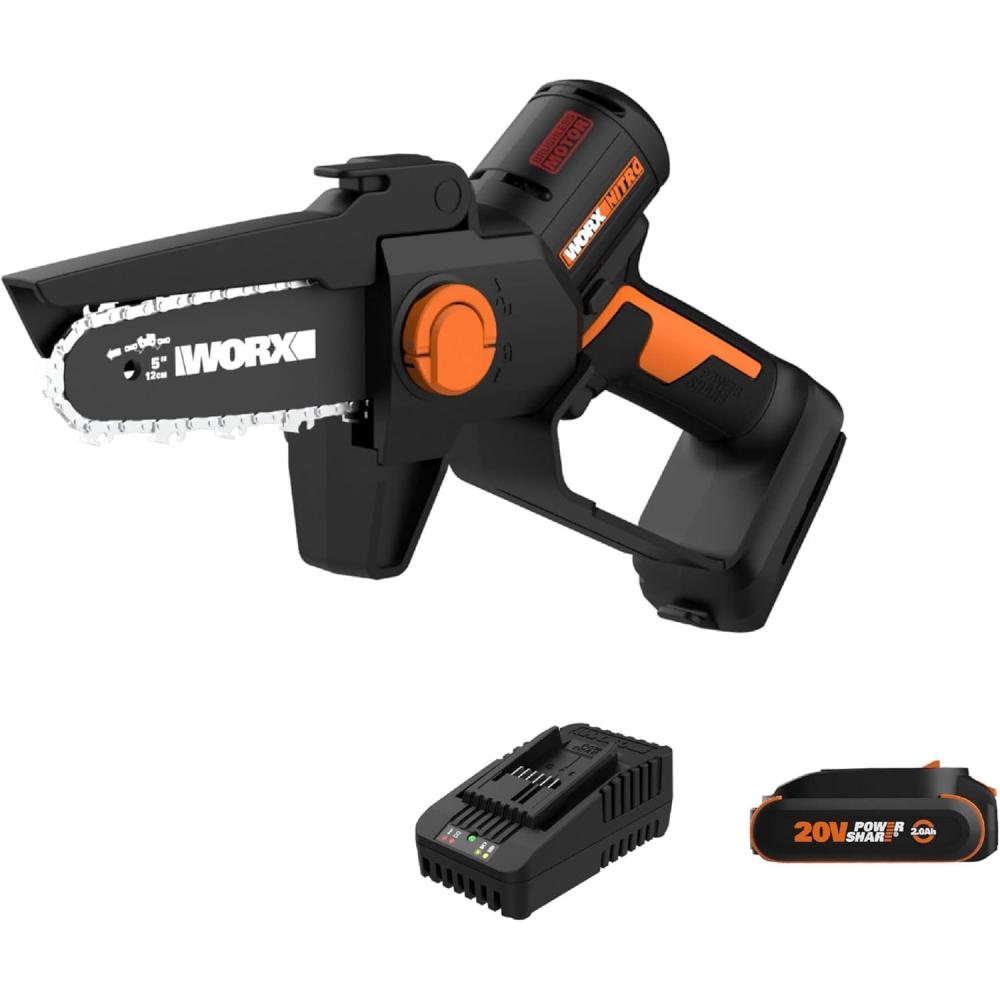 imageWorx Nitro 20V 5quot Cordless Brushless Chainsaw 20 Ah Battery and Charger Included WG325Battery Charger Included