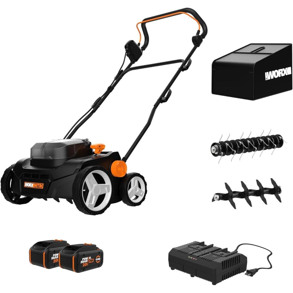 imageWorx Nitro 40V Cordless 14quot Lawn Dethatcher w Brushless Motor 2in1 Dethatcher and Scarifier Removes Deep Thatch Dethatcher Cordless Tool to Improve Grass Health 2 Batteries ampamp Charger Included
