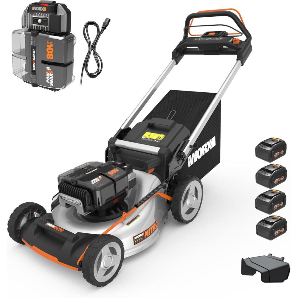 imageWorx Nitro 80V Cordless Lawn Mower Electric Mower with Brushless Motor 3in1 SelfPropelled Lawn Mower WG7614 Batteries ampamp Basecamp Charger Included21 80V Mower w4 50Ah Batteries