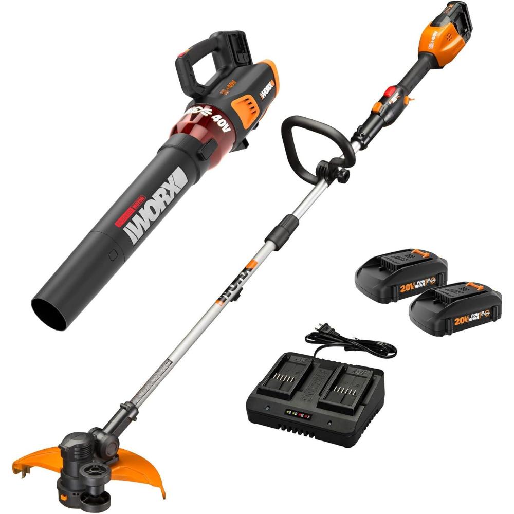 imageWorx WG183 40V 13quot Cordless String Trimmer Batteries ampamp Charger Included Black and Orange40V String Hedge Trimmer