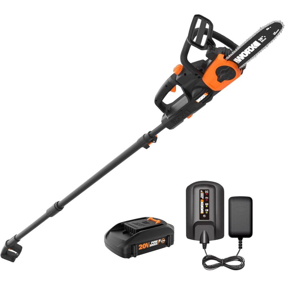 imageWorx WG323 20V Power Share 10quot Cordless PoleChain Saw with AutoTension Battery ampamp Charger Included20V Cordless PoleChain Saw