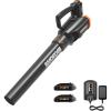 WORX WG547.9 20V Cordless Leaf Blower, Electric Blower with Turbine Fan, Blowers for Lawn Care with 2 Speed Control, Battery & Charger Not Included(360CFM 20V Blower w/(2)2.0 Ah Batteries)