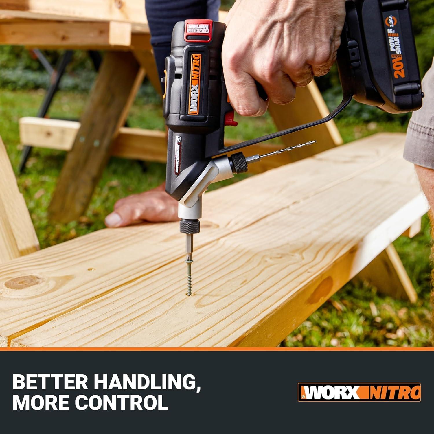 imageWORX Nitro 20V SwitchDriver 20 with 85 pc Accessory Kit 2in1 Brushless Cordless Drill Driver Drill Set Rotatable Dual 14quot Chucks WX177L2 Battery ampamp Charger Included20V SwitchDriver Drill 20Battery Charger Accessory Included