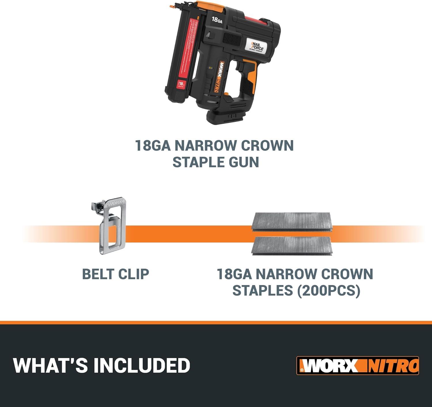 imageWorx Nitro 20V Cordless 18Gauge Narrow Crown Stapler Cordless Staple Gun Fires Up to 80 StaplesMin Battery Powered Staple Gun with ToolFree Jam Release WX844L9 Tool Only18Ga Narrow Crown Stapler Bare Tool
