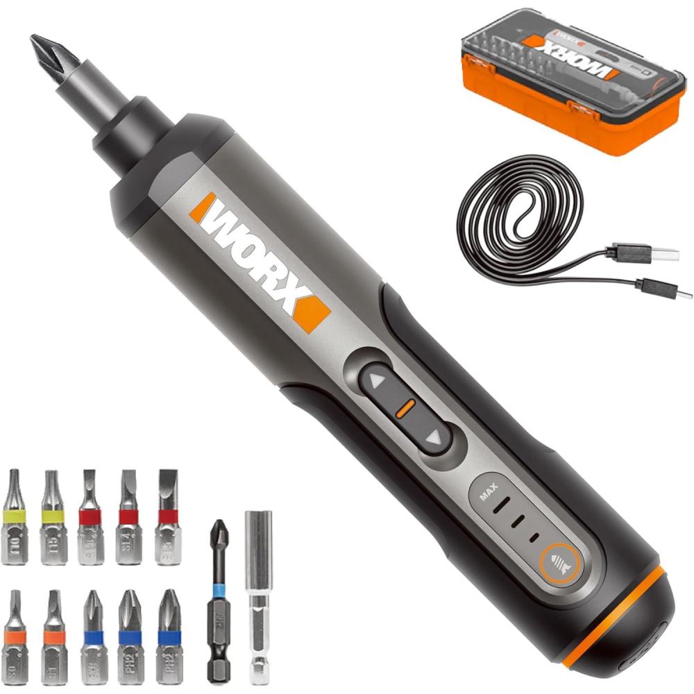 imageWORX 4V Lithium Screwdriver 30Piece Accessory Kit WX242LBlackOrange