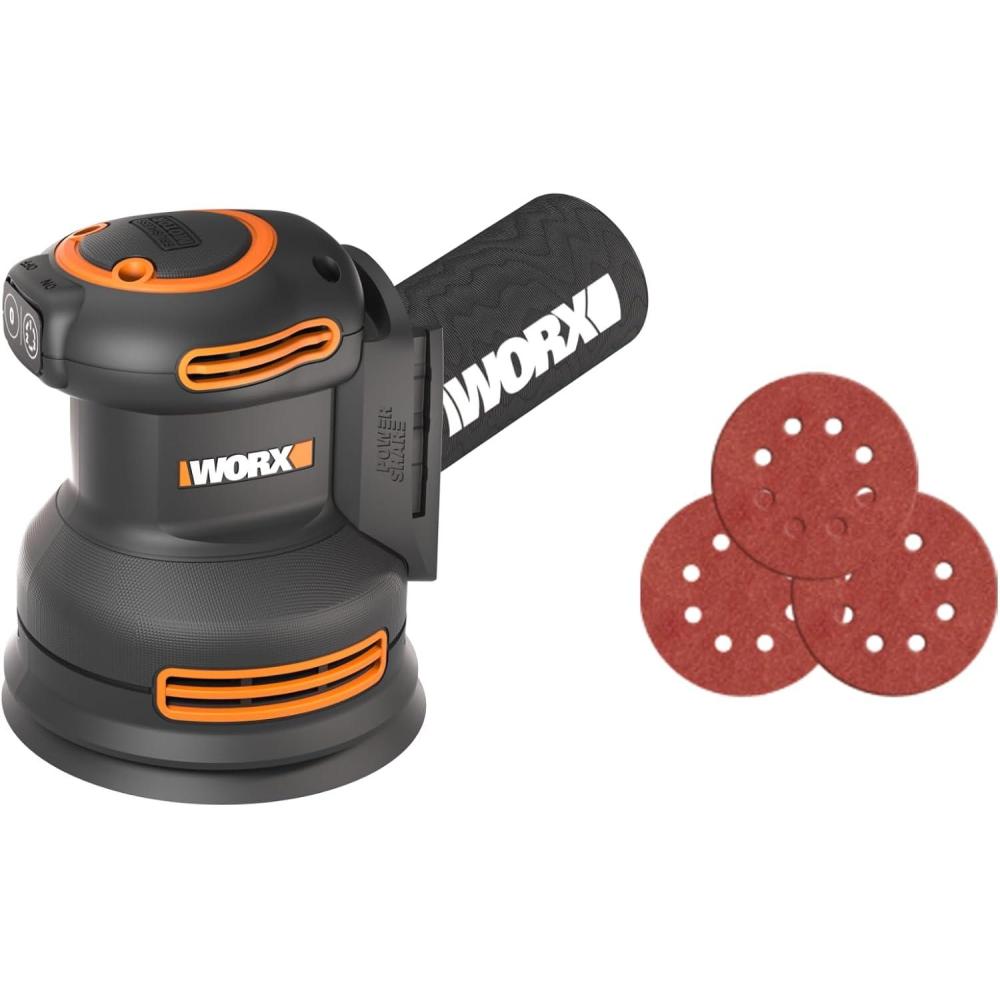 imageWORX Cordless Sander 20V 10000 orbitsminute Electric Sander 5in1 Functions Toolless Sanding Pad Change 20 V 20 Ah Battery and Charger Included PowerShare20V Brushless Cordless Random Orbital SandersTool Only