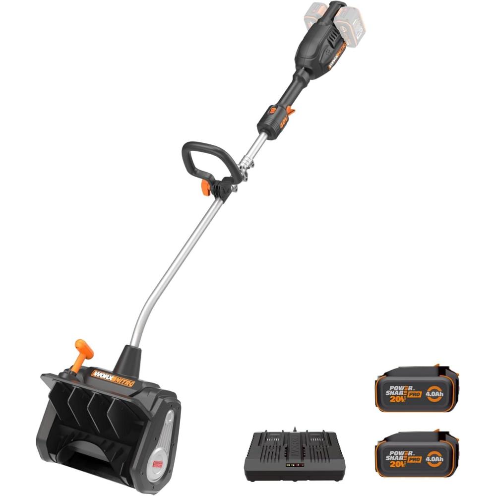 imageWORX Nitro 40V 12 Electric Snow Shovel 4Car Driveway Cordless Snow Thrower 2 Speeds Brushless Motor Adjustable Front Handle 40 Ah Battery and Charger Included WG460