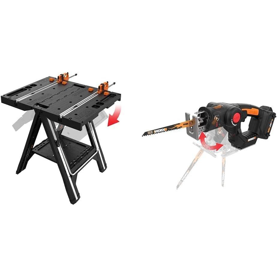 imageWORX Pegasus MultiFunction Work Table and Sawhorse with Quick Clamps and Holding Pegs WX051 with AXIS 2in1 Reciprocating Saw and Jigsaw with Orbital Mode