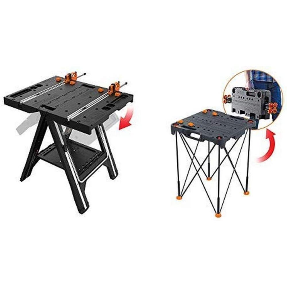 imageWORX Pegasus MultiFunction Work Table and Sawhorse with Quick Clamps and Holding Pegs WX051 with Sidekick Portable Work Table