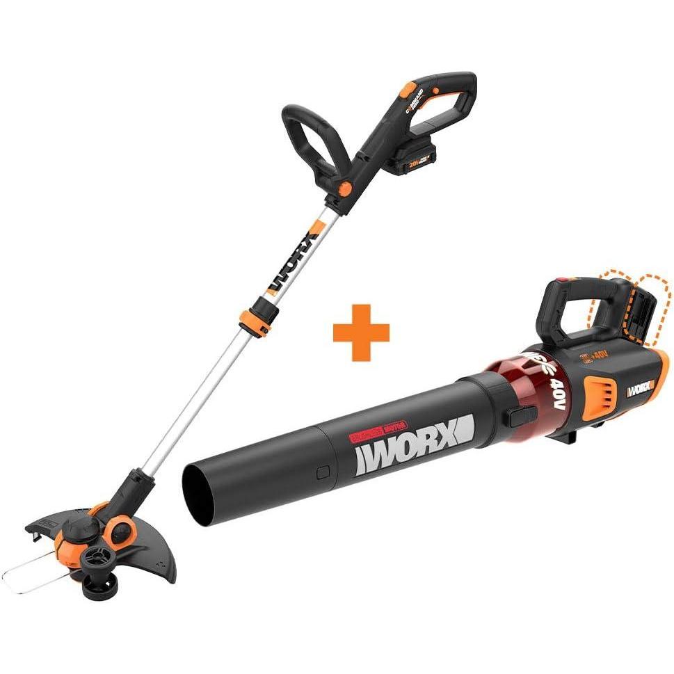 imageWORX WG163 GT 30 20V PowerShare 12quot Cordless String Trimmer ampamp Edger with Power Share Turbine Cordless Leaf Blower with Brushless Motor 2x20V