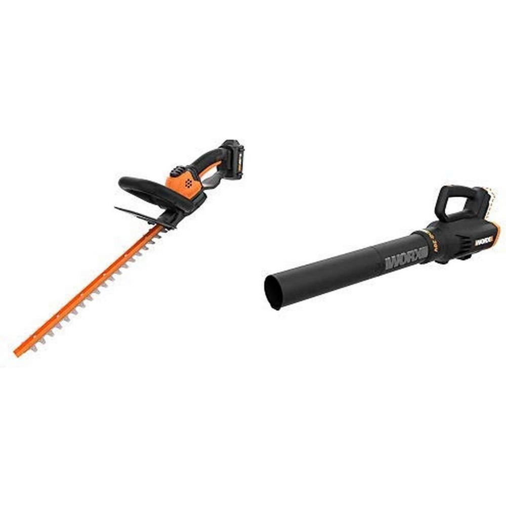 imageWORX WG261 20V Power Share 22inch Cordless Hedge Trimmer Battery and Charger Included with Power Share Cordless Turbine Blower 2Speed Bare Tool Only