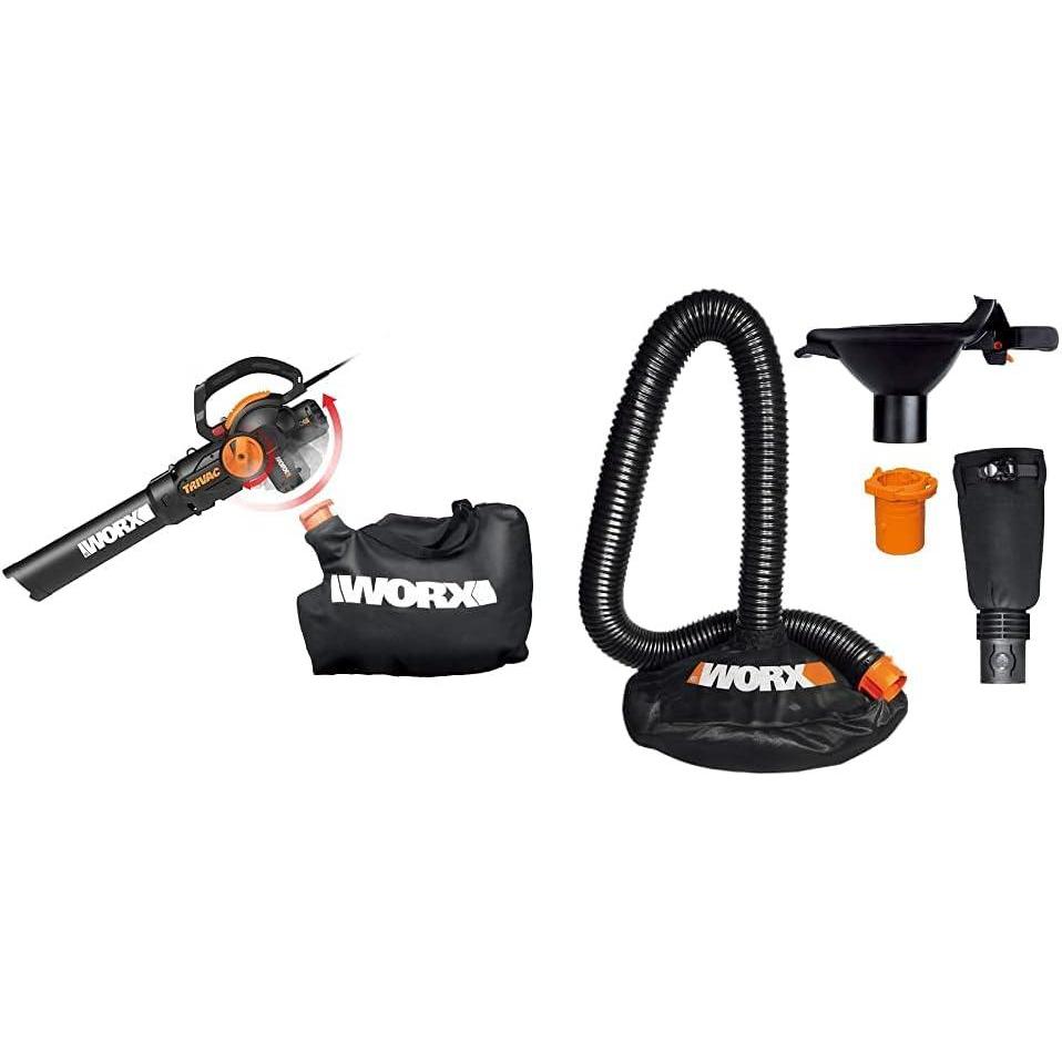 imageWORX WG512 Trivac 20 Electric 12amp 3in1 Vacuum BlowerMulcherVac with LeafPro Universal Leaf Collection System for All Major BlowerVac Brands