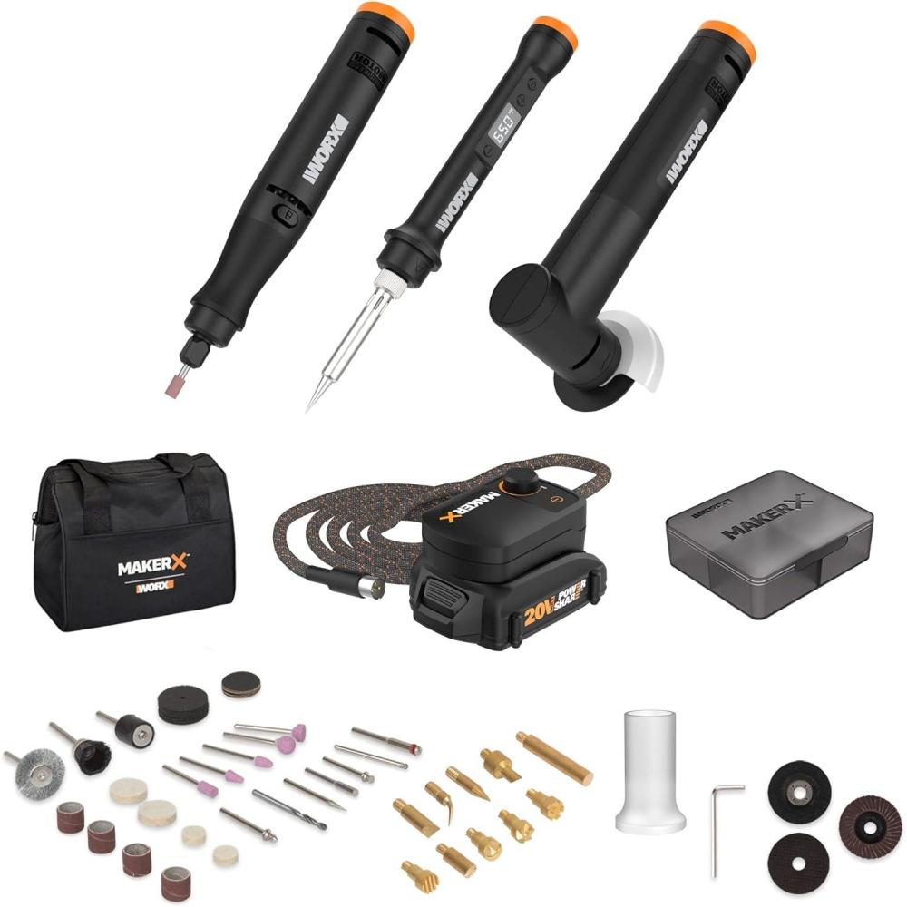 imageWorx MAKERX WX992L 20V 2pc Crafting Tool Combo Kit  Rotary Tool  Air BrushMAKERX 3 PC Crafting Tool Combo