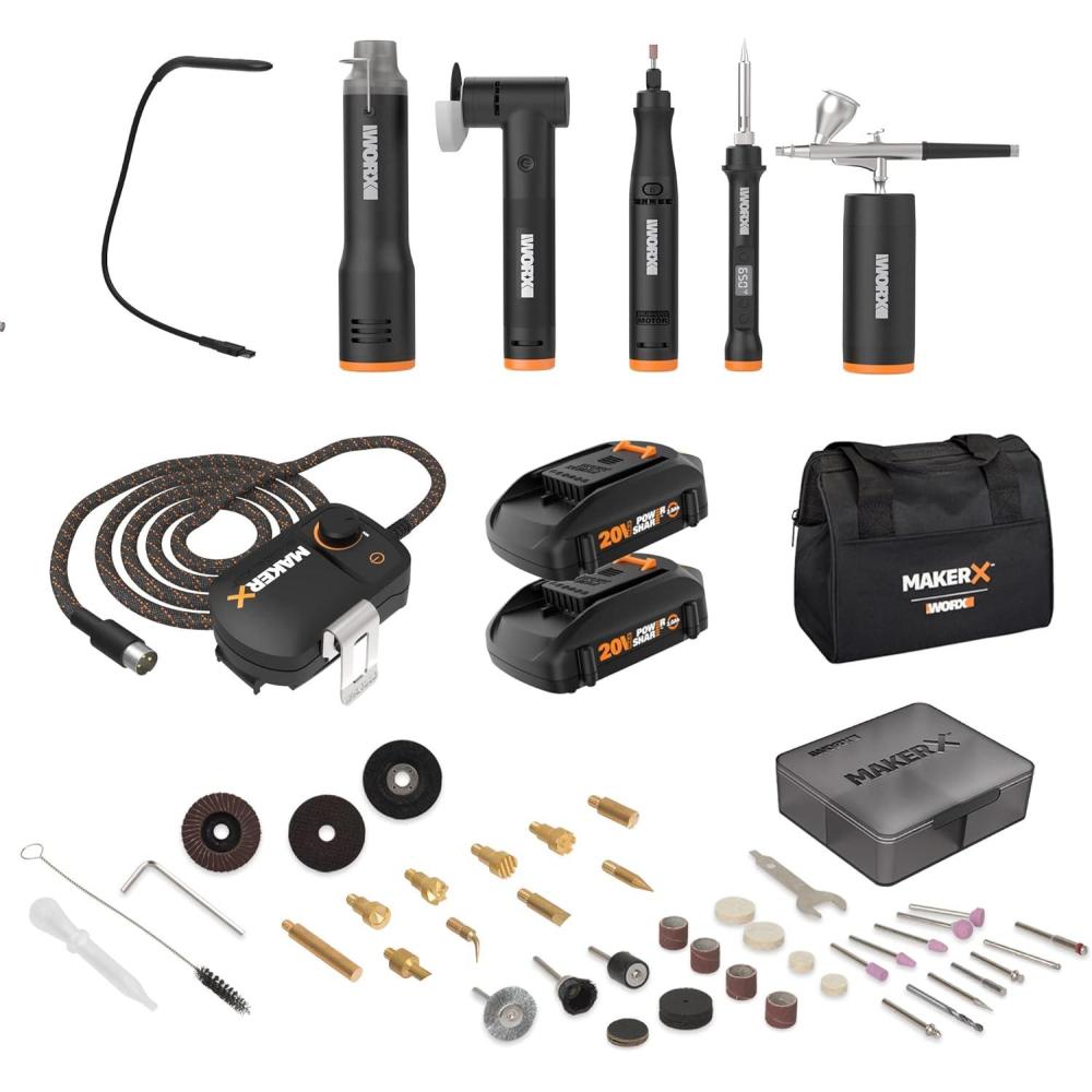 imageWorx MAKERX WX992L 20V 2pc Crafting Tool Combo Kit  Rotary Tool  Air BrushMAKERX 6 PC Ultimate Crafting Tool Combo