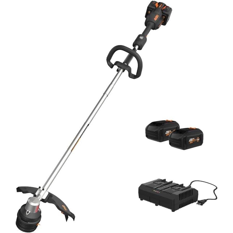 imageWorx Nitro 40V 15quot Cordless String Trimmer with Brushless Motor Powerful Grass Trimmer with DualExit BumpFeed Head Lightweight Weed Trimmer EasyLoad Spool Head  Batteries ampamp Charger Included