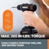 Worx 20V Cordless Drill Driver, 84pc Accessory Kit, Variable 2-Speed, 265 In-Lbs Torque, 20+1 Clutch, Lightweight, Compact, 3/8-Inch Keyless Chuck – Battery & Charger Included(3/8″ Cordless Drill & Driver (Battery & Charger & 84pc Accessory Kit Included))