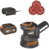 WORX Cordless Sander, 20V 10,000 orbits/minute Electric Sander, 5-in-1 Functions, Tool-less Sanding Pad Change, 20 V 2.0 Ah Battery and Charger Included, PowerShare(20V Brushless Cordless Random Orbital Sanders(Battery & Charger Included))