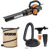 WORX WG512 Trivac 2.0 Electric 12-amp 3-in-1 Vacuum Blower/Mulcher/Vac with LeafPro Universal Leaf Collection System and Landscaping 26-Gallon Collapsible Yard Waste Bag/Leaf Bin