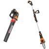 WORX WG584 40V Power Share Turbine Cordless Leaf Blower with Brushless Motor (2x20V Batteries) with Pole Saw, Bare Tool Only, Black and Orange