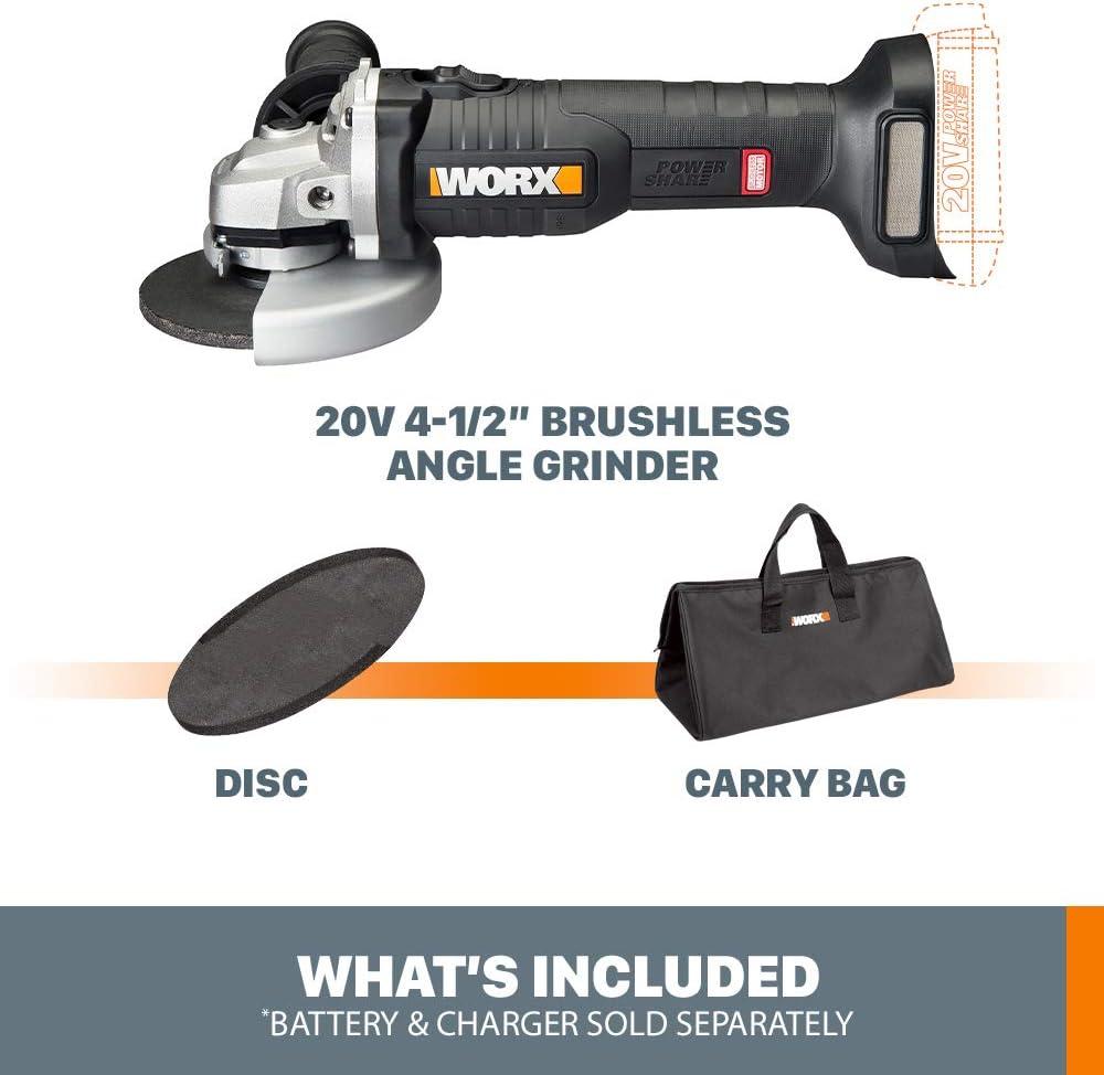 imageWorx WX812L9 20V Power Share 45quot Cordless Angle Grinder with Brushless Motor Tool Only