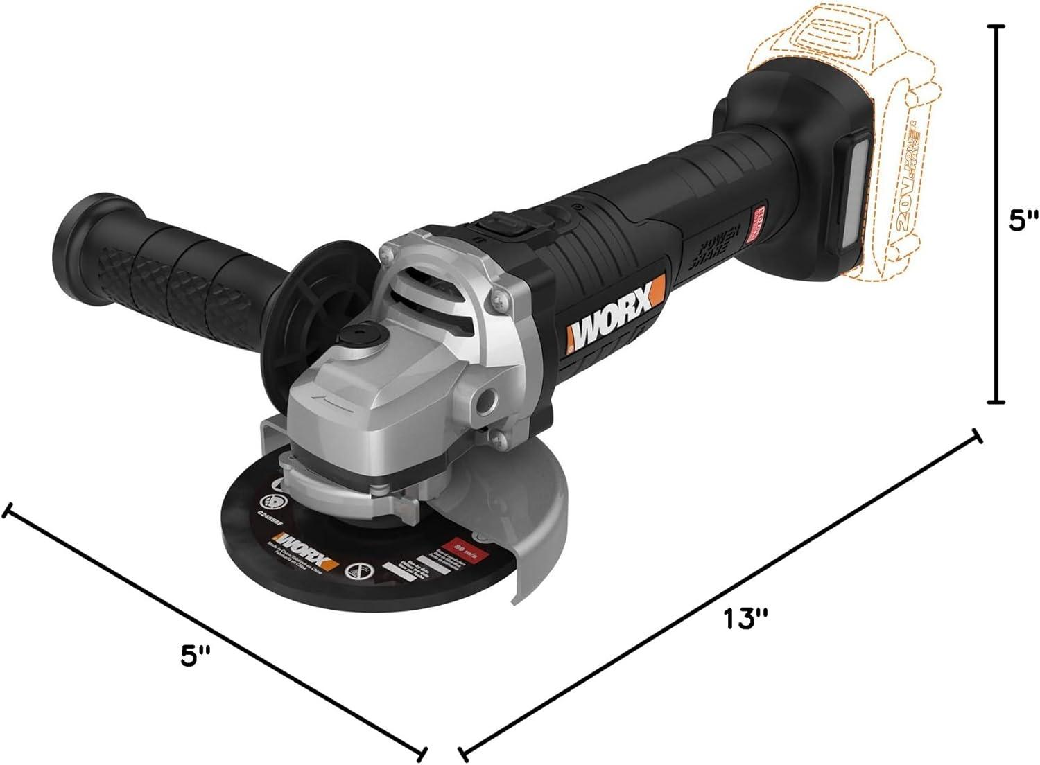 imageWorx WX812L9 20V Power Share 45quot Cordless Angle Grinder with Brushless Motor Tool Only