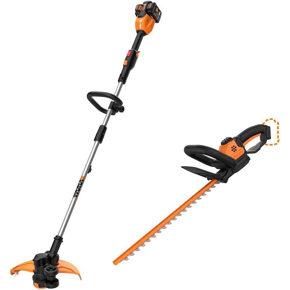 imageWORX WG184 40V Power Share 13quot Cordless String Trimmer ampamp Wheeled Edger 2x20V Batteries with Power Share 22inch Cordless Hedge Trimmer Bare Tool Only