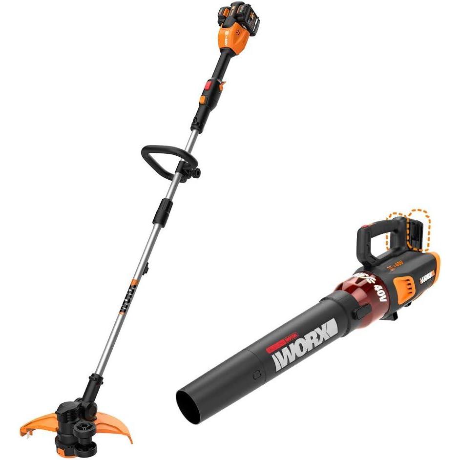 imageWORX WG184 40V Power Share 13quot Cordless String Trimmer ampamp Wheeled Edger 2x20V Batteries with Power Share Turbine Cordless Leaf Blower with Brushless Motor 2x20V
