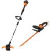 WORX WG184 40V Power Share 13″ Cordless String Trimmer & Wheeled Edger (2x20V Batteries) with Power Share 22-inch Cordless Hedge Trimmer, Bare Tool Only