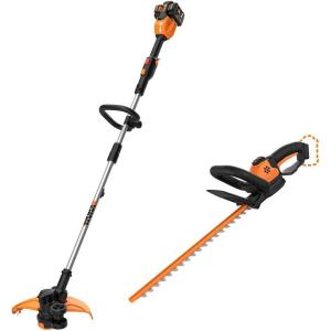 WORX WG184 40V Power Share 13″ Cordless String Trimmer & Wheeled Edger (2x20V Batteries) with Power Share 22-inch Cordless Hedge Trimmer, Bare Tool Only