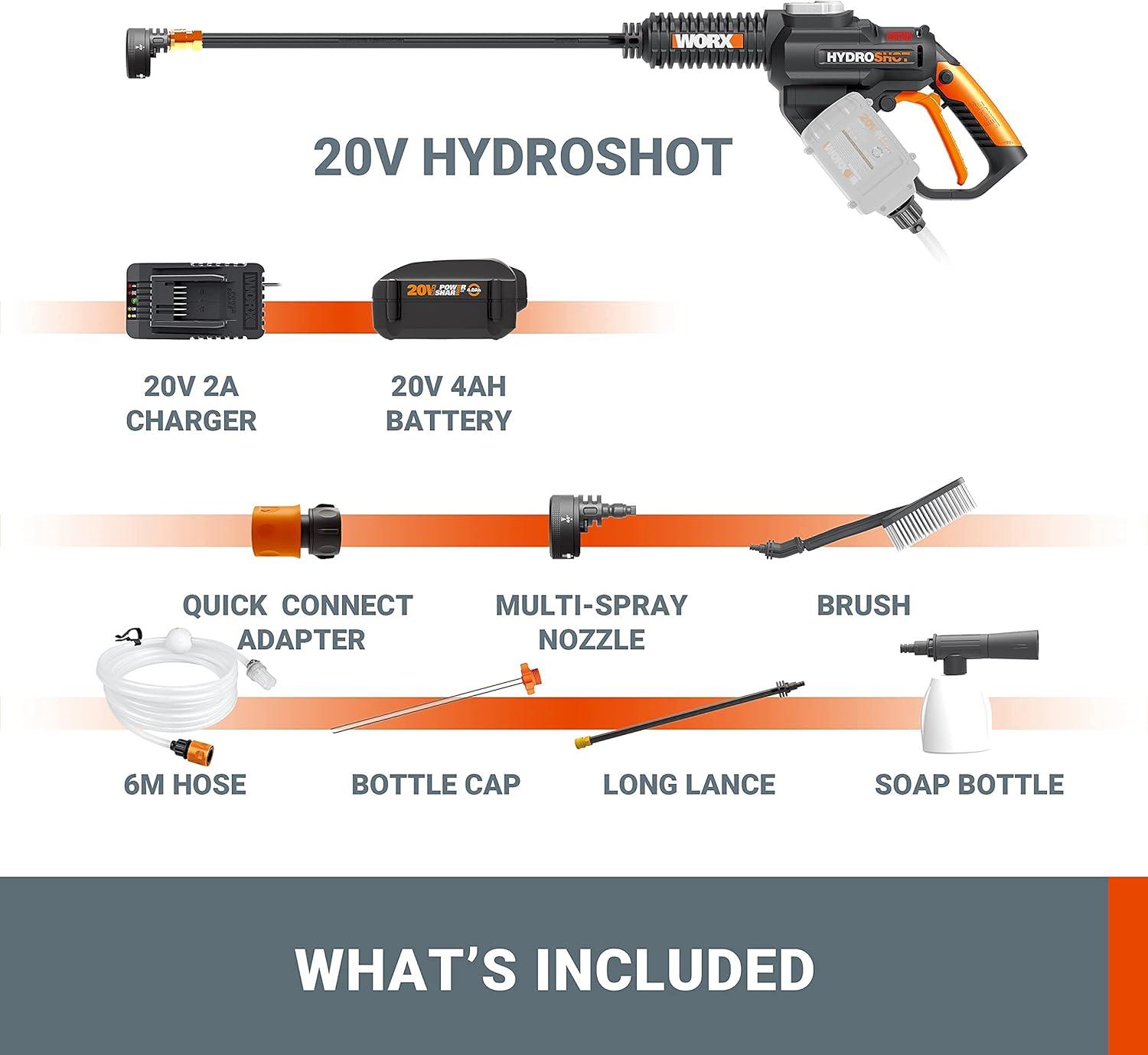 image:imageWORX 20V Brushless Hydroshot WG6302 Cordless High Flow Pressure Washer Car Washer Home Cleaner Portable Garden Watering PowerShare 5in1 Adjustable Nozzle 1 40Ah Battery amp Charger Included