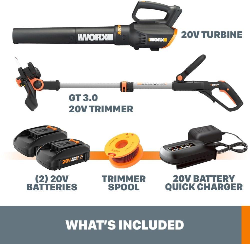 image:imageWORX 20V 12 Cordless String Trimmer amp 120 MPH Leaf Blower Combo 2 Batteries amp Charger Included WG91612 Trimmer 360 CFM Blower