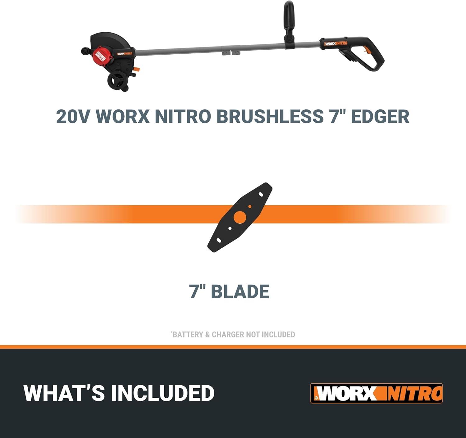 image:imageWORX Nitro Cordless Lawn Edger 7 Grass Edger with 3 Depth Settings 20V Electric Edger with Dual Wheels amp Brushless Motor 40 Ah Battery amp Charger Included WG898Lawn EdgerTool Only