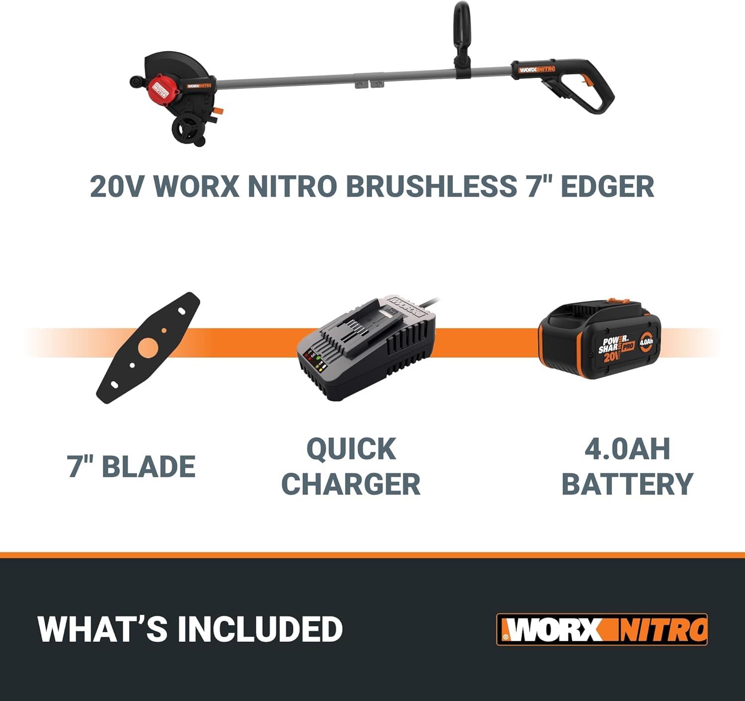 image:imageWORX Nitro Cordless Lawn Edger 7 Grass Edger with 3 Depth Settings 20V Electric Edger with Dual Wheels amp Brushless Motor 40 Ah Battery amp Charger Included WG898Lawn Edger w1 40 Ah Battery
