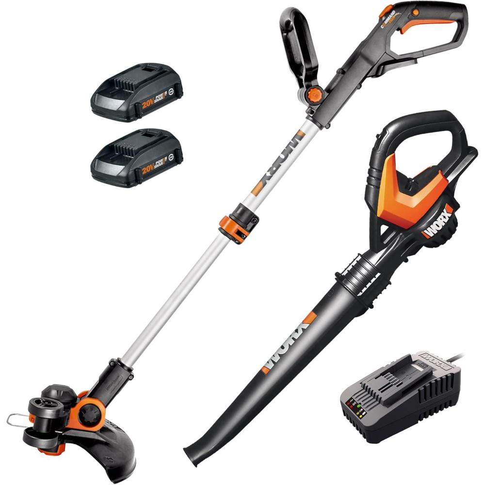 image:imageWORX 20V 12 Cordless String Trimmer amp 120 MPH Leaf Blower Combo 2 Batteries amp Charger Included WG91612 Trimmer 120 MPH Blower